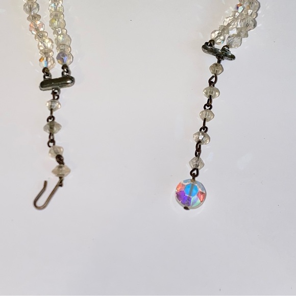 Vintage Aurora Borealis Double Stranded Beaded Choker 15" Necklace - Picture 3 of 6